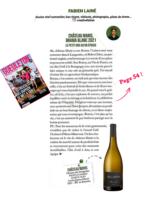 GUEULETON “the magazine for bon vivants”: Fabien LAINE’s opinion on our Brama 2021 vintage!